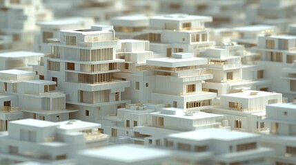 Modern white city aerial architectural rendering; sunset
