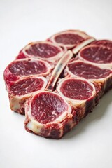 Obraz premium A piece of raw meat with a knife stuck in it, useful for crime or horror scenes