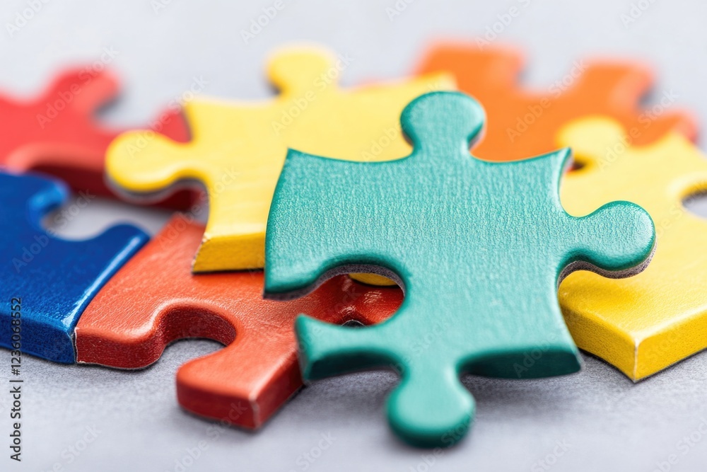 Poster a close-up shot of a single puzzle piece on a table