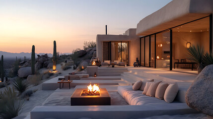 Softly Lit Desert Seating Among Dunes