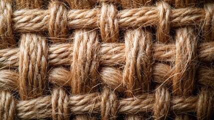 Fototapeta premium Detailed close-up of woven natural fibers revealing the complexity of craftsmanship and the organic texture. Sunlight enhances the warm tones and highlights the craftsmanship involved