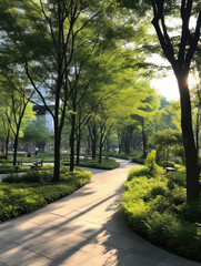Obraz premium Serene Park Pathway in Morning Light