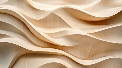 Obraz premium Abstract wooden waves with a smooth flowing design in soft beige colors, ideal for an elegant interior