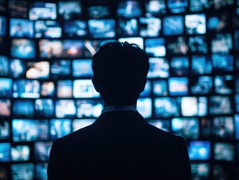 Man Surrounded by Digital Chaos