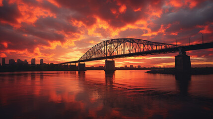 Naklejka premium Urban Sunset Splendor Over Bridge