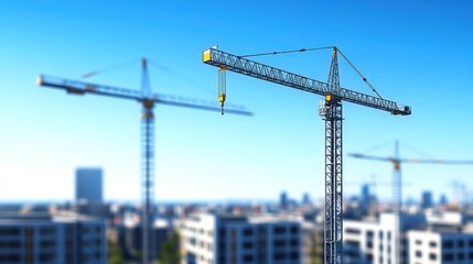 Fototapeta premium Cityscape construction cranes lifting, urban development