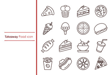 A digital illustration featuring a grid of 30 minimalist line drawings of various food items, organized in a 5x6 layout. Each drawing is simple and uncolored, with clean, bold lines. The items include