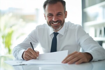 Obraz premium A person sitting at a desk with writing utensils, focused on task