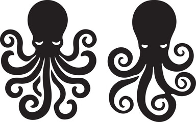Silhouette vector illustration of a flat octopus art in black color on a white background