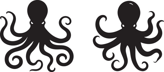 Silhouette vector illustration of a flat octopus art in black color on a white background