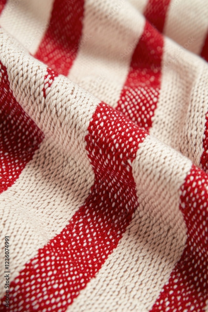 Poster a detailed view of a red and white striped towel, great for use in photography props or as a decorat