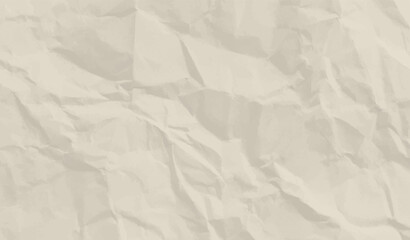 Neutral light beige crumpled paper, vector background texture. Wrinkled creased worn sheet