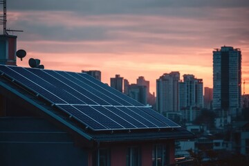 A building with a solar panel roof, providing renewable energy