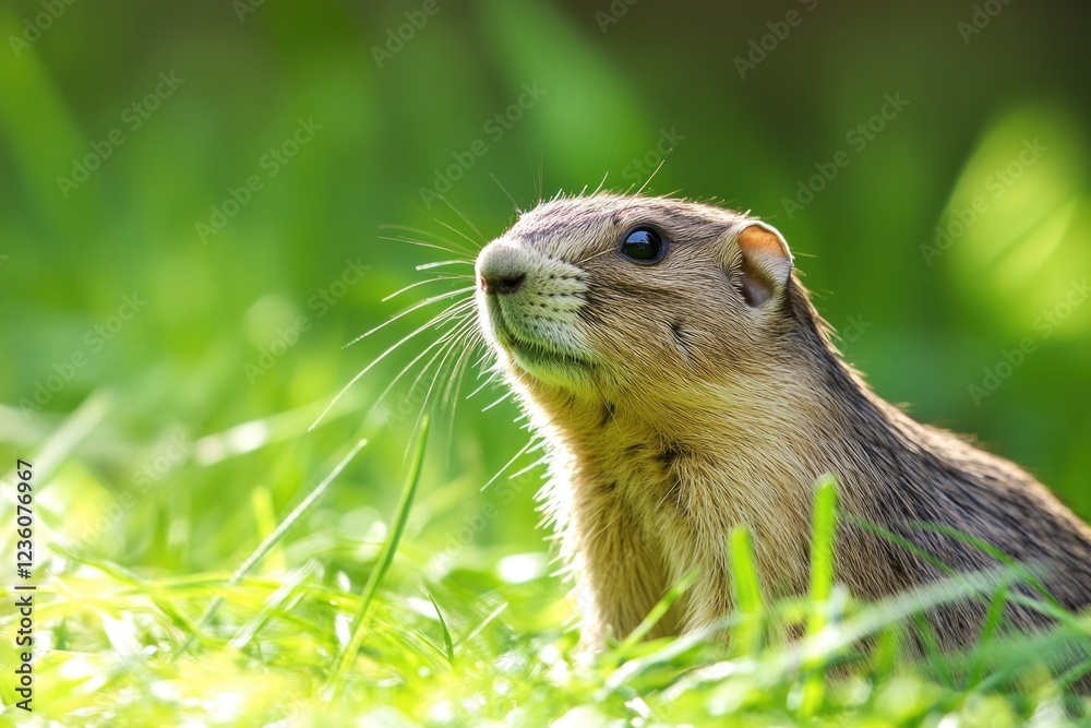 Aufkleber a close-up shot of a ground squirrel looking up from its surroundings, potentially searching for foo