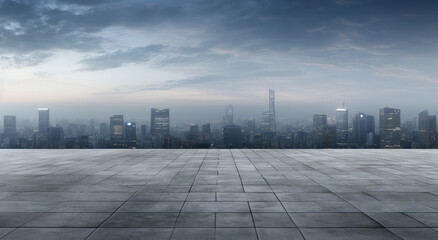 Fototapeta premium Modern City Skyline with Empty Platform