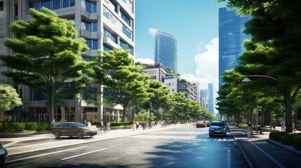 Obraz premium Bustling Urban Street on a Sunny Day