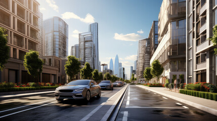 Scenic Modern City Street at Sunrise