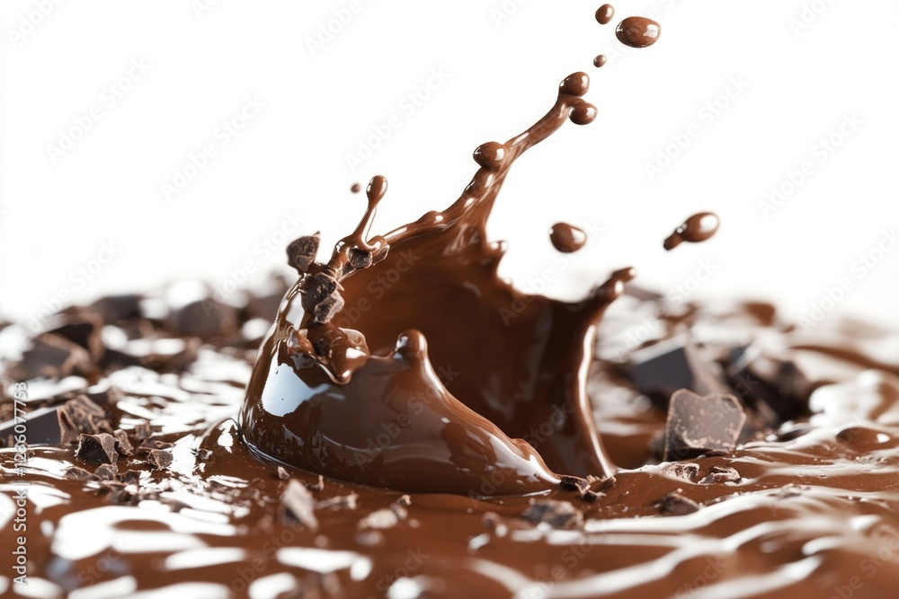 Poster a slice of chocolate cake with a rich, smooth chocolate layer on top