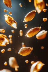 A unique image of various foods suspended in mid-air