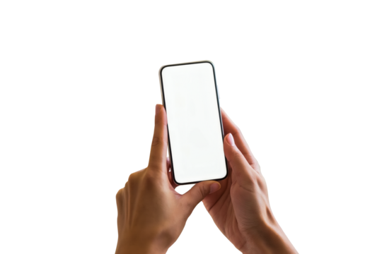 blank screen smartphone in female hands transparent cutout for mockup use png