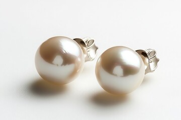 A pair of pearl earrings on a clean white background