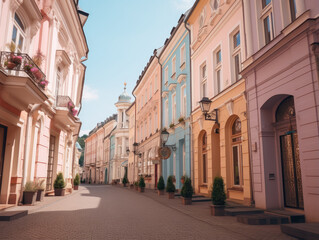 Charming European Street in Sunny Daylight