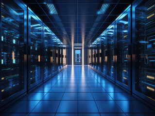 Fototapeta premium Futuristic Data Center with Blue Lighting