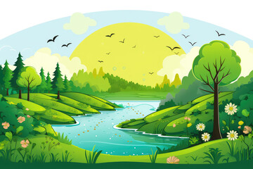 Obraz premium Serene Nature Landscape at Sunrise Illustration