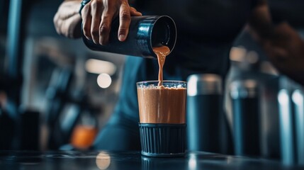 Pouring Protein Shake at the Gym