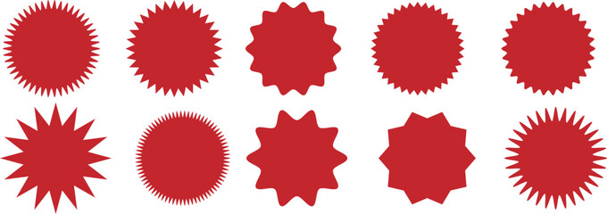 Zig-zag circle collection in black and red color. Wave zigzag dividers. Undulating zig zag round frame. Circle with sharp and rounded waves edge. Sale and big set of red zig-zag circle sticker
