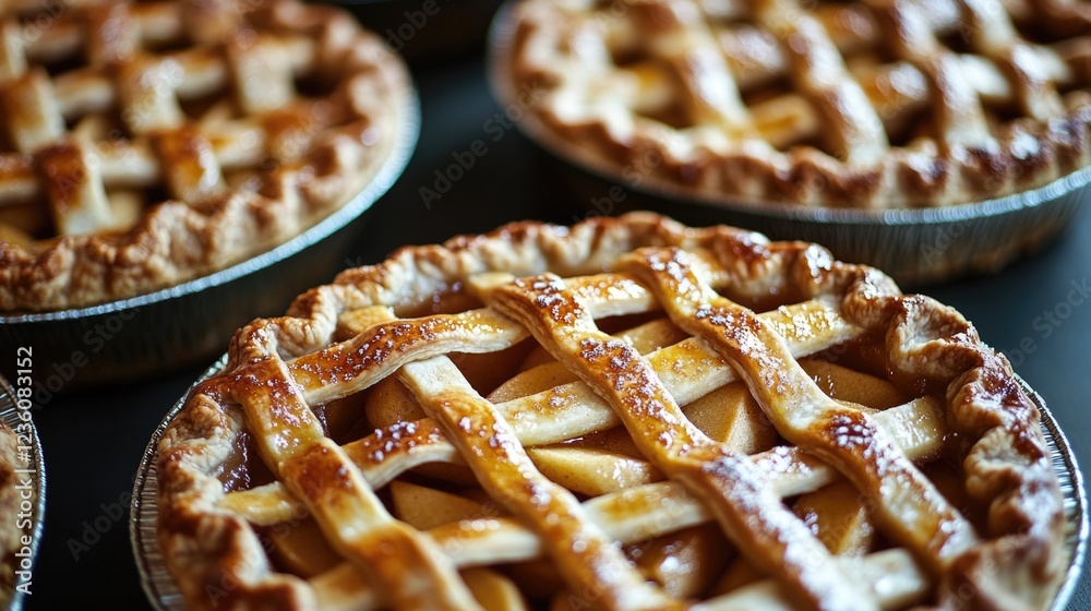 Poster a collection of sweet and savory pies arranged on a table for serving or display