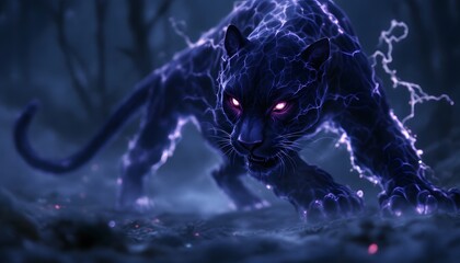 Electric Panther Artwork Dark Fantasy Digital Art