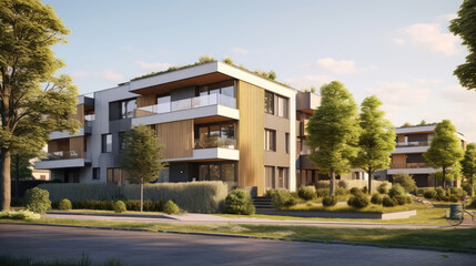 Fototapeta premium Modern Residential Building at Sunset
