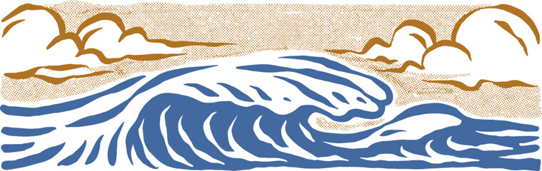 Landscape drawing ocean waves illustration