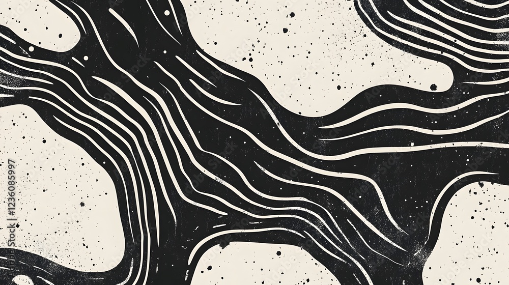 Poster A captivating abstract monochrome backdrop featuring fluid dynamic waves and ripples with an elegant minimalist composition  The abstract design showcases a mesmerizing play of light shadow