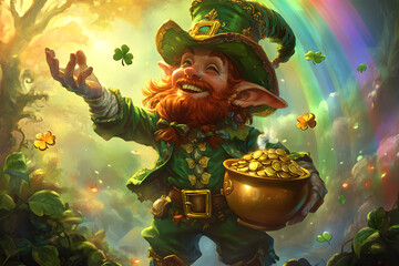 St. Patrick's Day abstract green background decorated with shamrock leaves. Patrick Day pub party celebrating. Abstract Beer art design magic backdrop. Widescreen clovers on black with copy space	