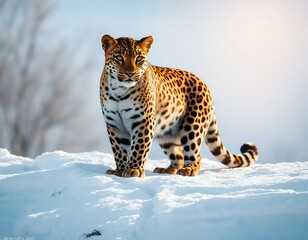 Majestic Leopard in Winter Wonderland