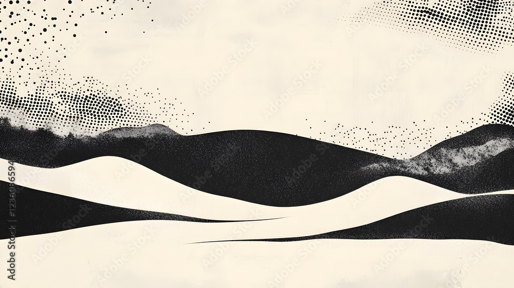 Aufkleber A captivating minimalist landscape featuring abstract hills and mountains with organic patterns creating an atmospheric and evocative ambiance that invokes a sense of tranquility contemplation