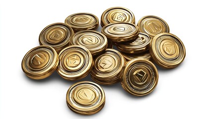 pile of gold coins isolated on white background
