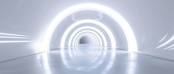 Obraz premium Futuristic White Tunnel with Illuminated Arches
