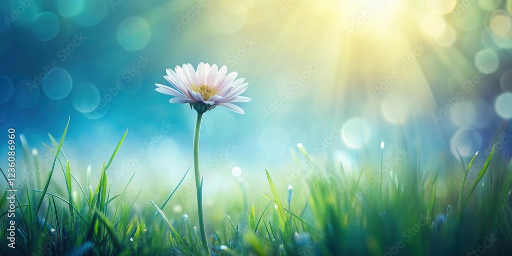 Aufkleber a single daisy flower in the center of the frame, basking in the glow of a soft, ethereal light, sur
