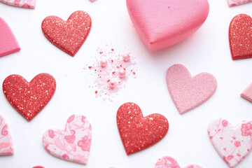 Obraz premium collection of heart shaped decorations pink red white background