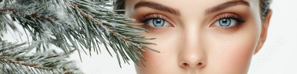 Poster A close-up of a woman's face with a tree in the background, suitable for use in a variety of contexts