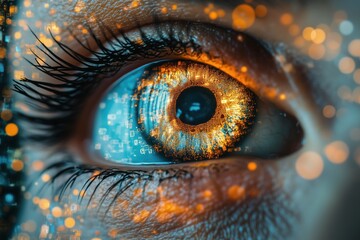 Cybersecurity awareness through visualization of internet threats and data breaches emphasized in human eye imagery