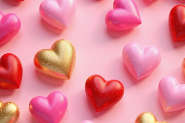 Obraz premium collection of heart shaped objects pink red gold colors