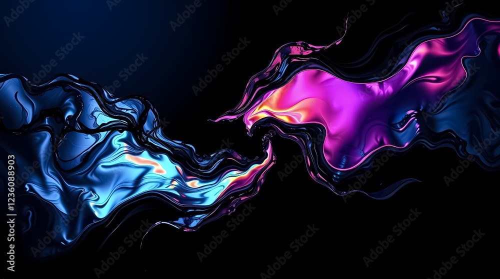 Poster colorful abstract waves blend together in a dynamic display of fluid motion and light. generative ai