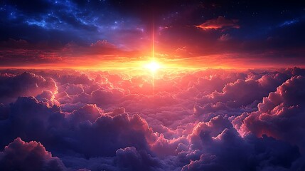 Fototapeta premium A cross glowing against a backdrop of storm clouds and sunlight breaking through.