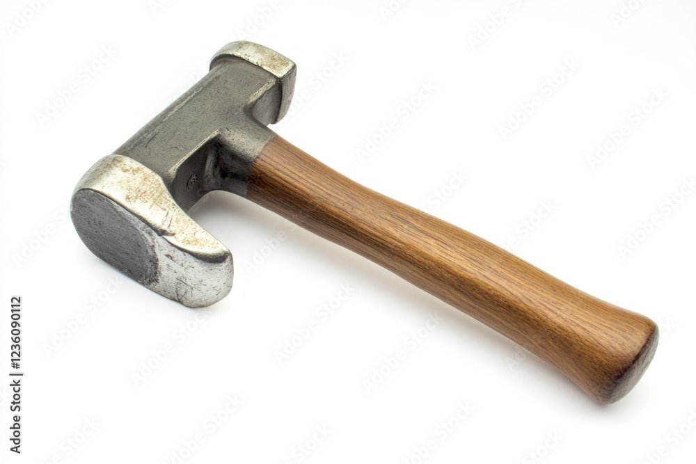 Poster a hammer with a wooden handle placed on a white surface, great for diy or workshop illustrations