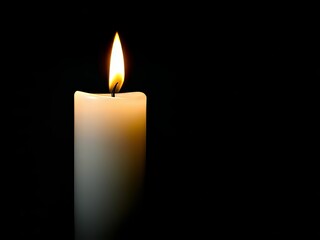 Single White Candle Burning Slow Motion - Vivid Flame on Black Background
