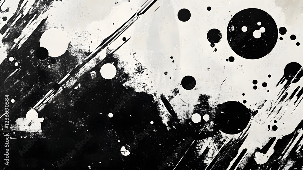 Fototapete A striking abstract composition featuring a dramatic monochrome paint splatter effect with a sense of fluid motion textural depth and visual intensity  The bold